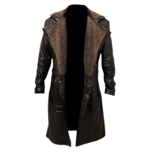 Brody Men's Leather Trench Coat With Faux Fur Lining Brown