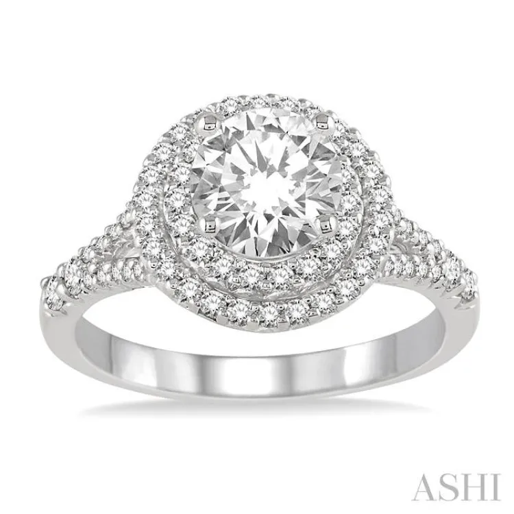 1 Ctw Round Diamond with 1/2 Ct Round Center Diamond Engagement Ring in 14K White Gold