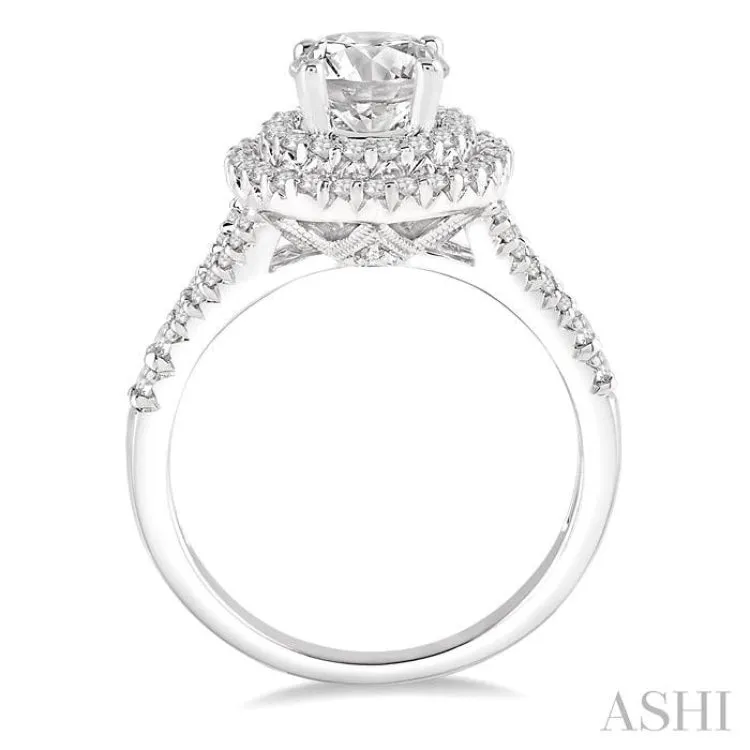 1 Ctw Round Diamond with 1/2 Ct Round Center Diamond Engagement Ring in 14K White Gold