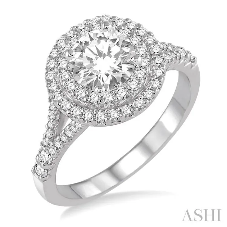 1 Ctw Round Diamond with 1/2 Ct Round Center Diamond Engagement Ring in 14K White Gold