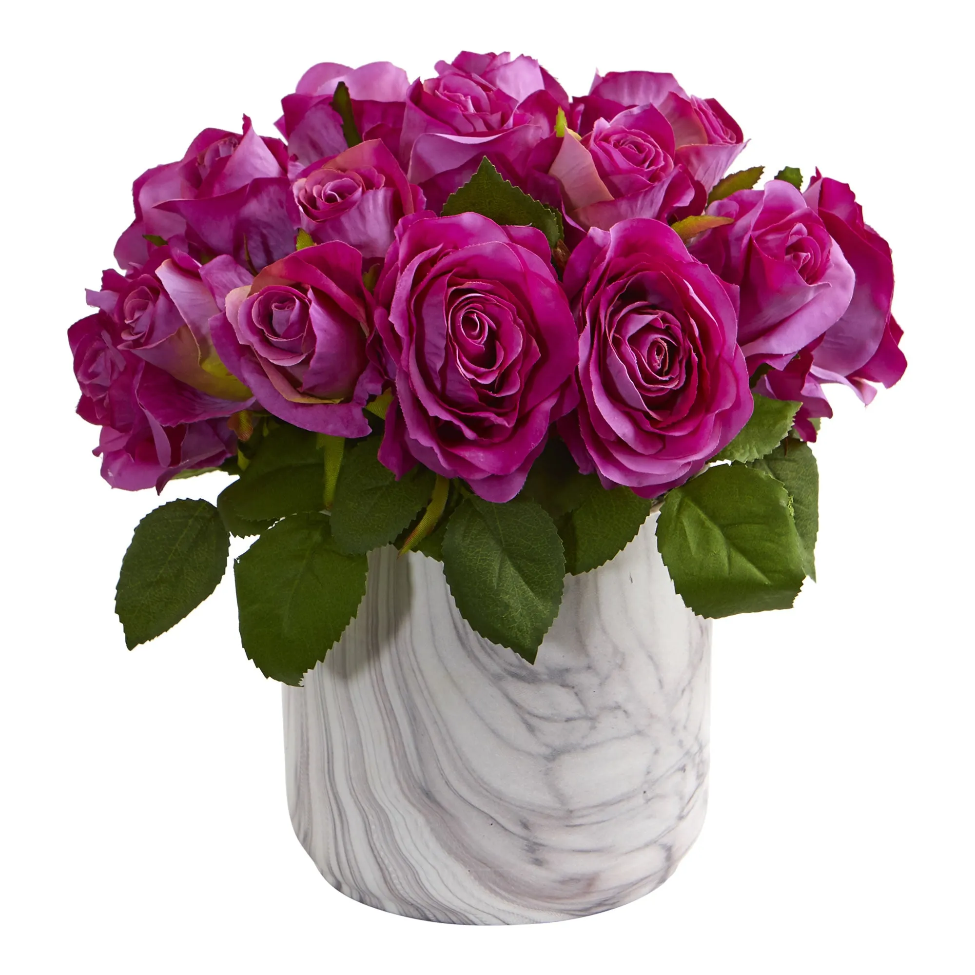 10" Artificial Rose Arrangement in Marble Finished Vase - Low Maintenance, Life-Like & Vibrant Silk Flowers For Busy People.