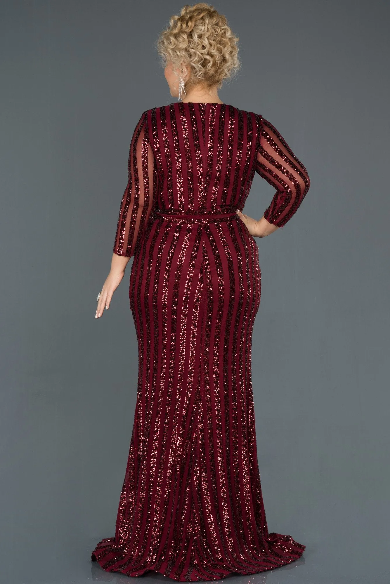 14646 Burgundy Sequins Wrap Slit Dress