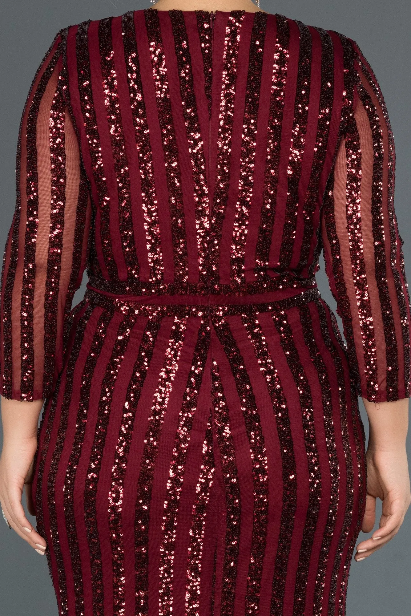 14646 Burgundy Sequins Wrap Slit Dress