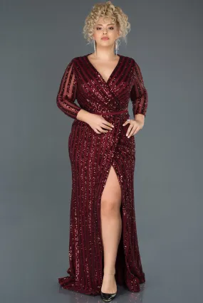 14646 Burgundy Sequins Wrap Slit Dress