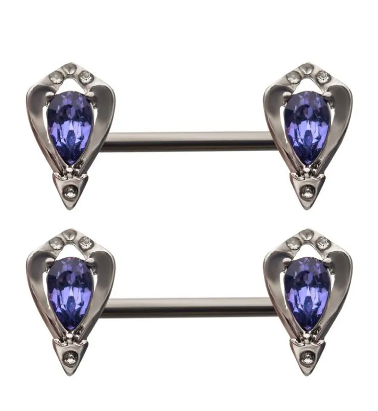 14G Lavish Purple CZ Nipple Rings Barbell