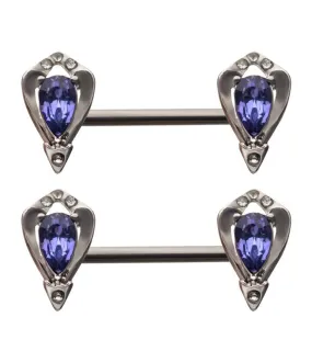 14G Lavish Purple CZ Nipple Rings Barbell