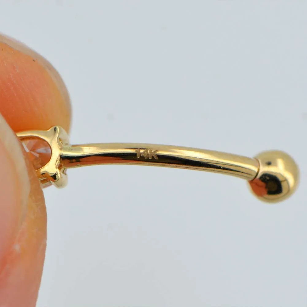 14K Solid Gold Rook Earring 16G Waterdrop CZ Eyebrow Ring