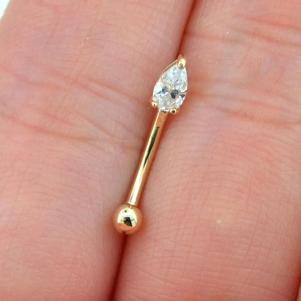 14K Solid Gold Rook Earring 16G Waterdrop CZ Eyebrow Ring