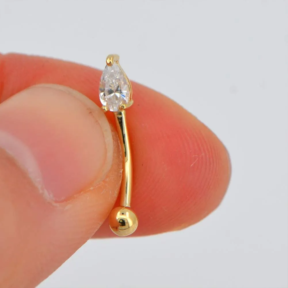 14K Solid Gold Rook Earring 16G Waterdrop CZ Eyebrow Ring