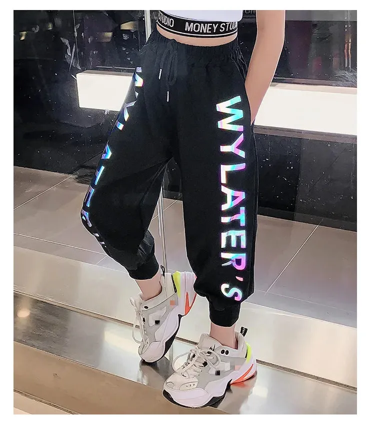 2020 Summer Girls Pants Reflective Joggers Girls Harem Pants Track Thin Sweatpants Letter printed Trousers Fashion Girls Clothes