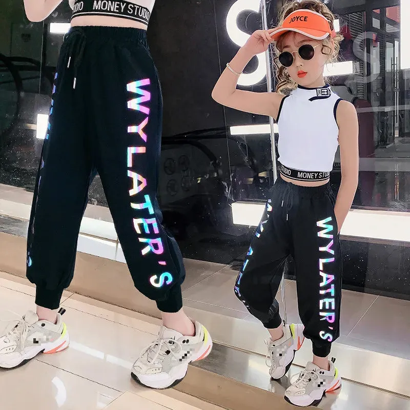 2020 Summer Girls Pants Reflective Joggers Girls Harem Pants Track Thin Sweatpants Letter printed Trousers Fashion Girls Clothes