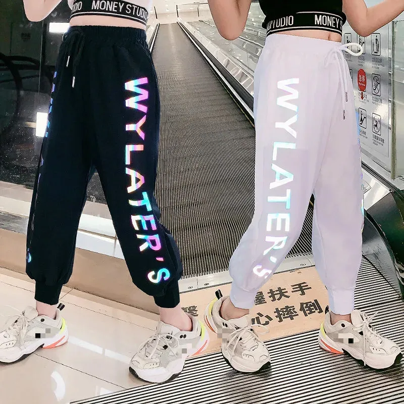 2020 Summer Girls Pants Reflective Joggers Girls Harem Pants Track Thin Sweatpants Letter printed Trousers Fashion Girls Clothes