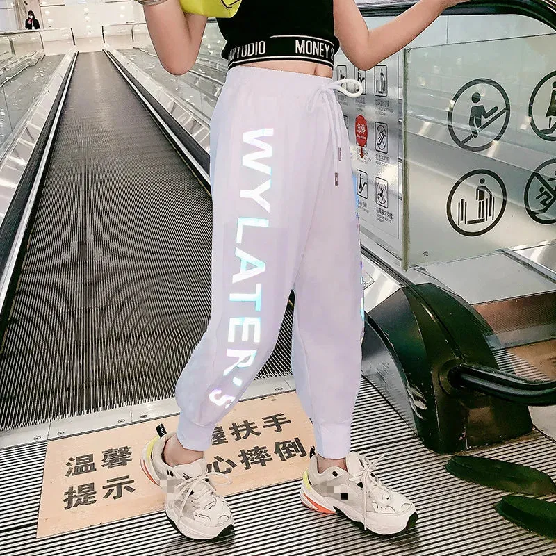 2020 Summer Girls Pants Reflective Joggers Girls Harem Pants Track Thin Sweatpants Letter printed Trousers Fashion Girls Clothes