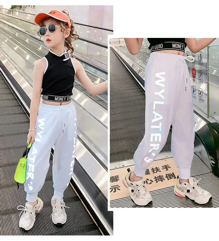 2020 Summer Girls Pants Reflective Joggers Girls Harem Pants Track Thin Sweatpants Letter printed Trousers Fashion Girls Clothes