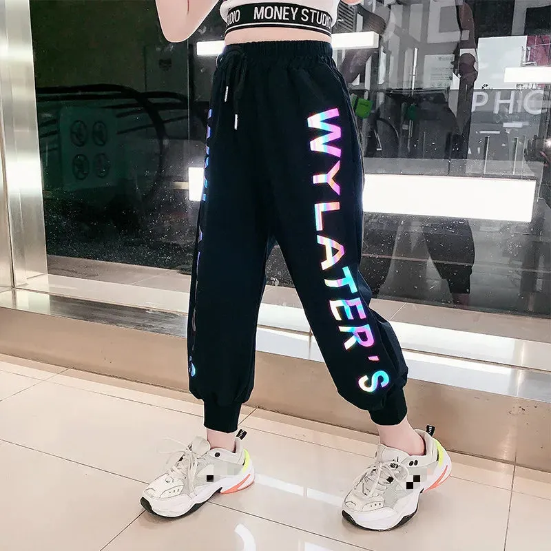 2020 Summer Girls Pants Reflective Joggers Girls Harem Pants Track Thin Sweatpants Letter printed Trousers Fashion Girls Clothes