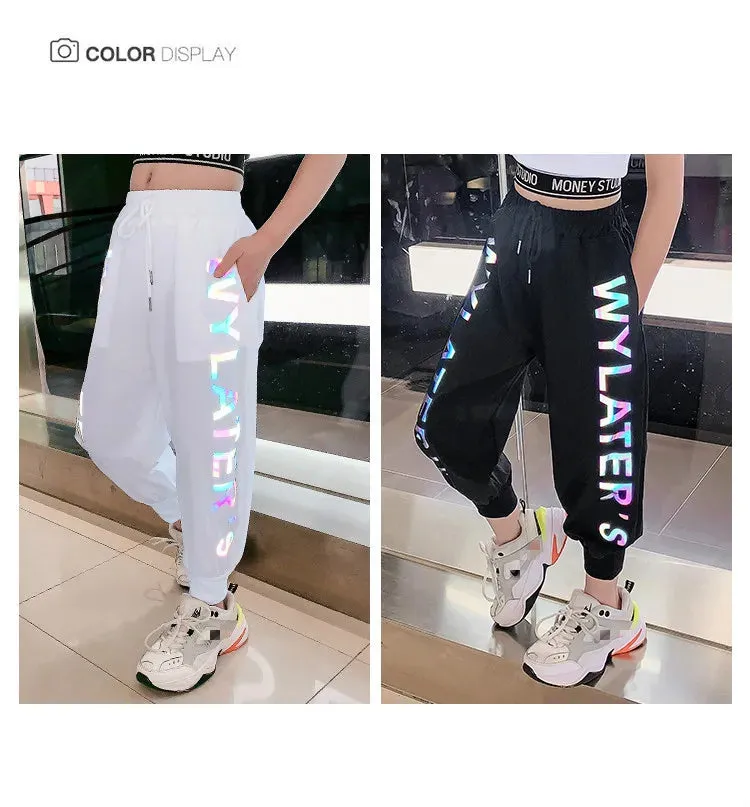 2020 Summer Girls Pants Reflective Joggers Girls Harem Pants Track Thin Sweatpants Letter printed Trousers Fashion Girls Clothes