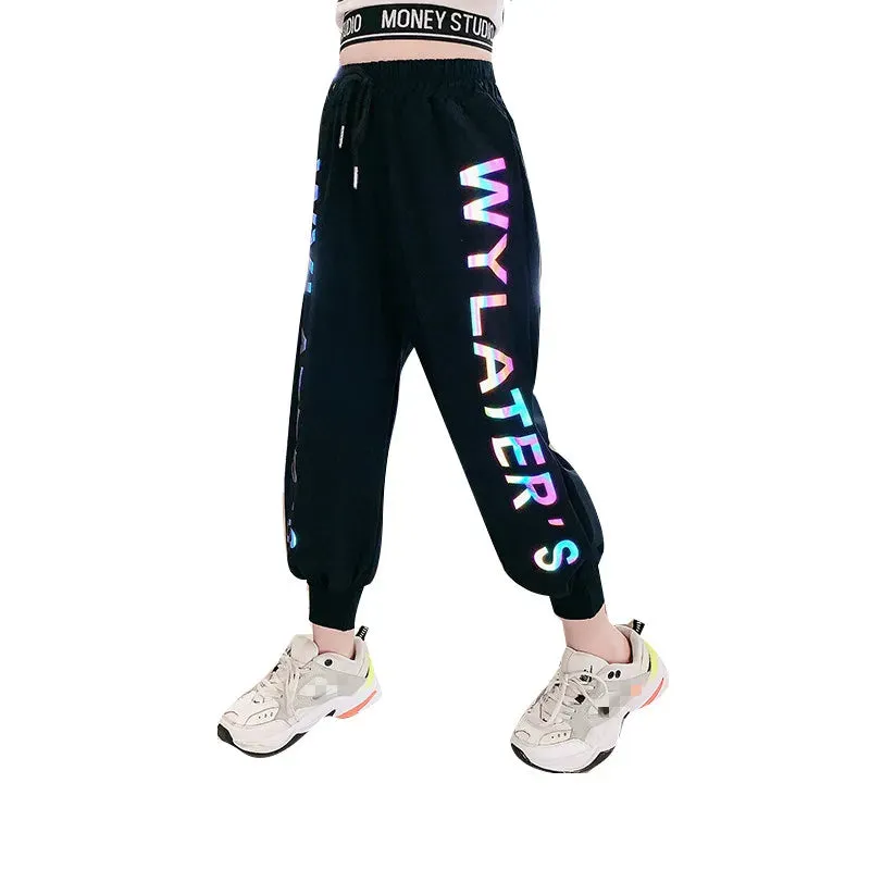 2020 Summer Girls Pants Reflective Joggers Girls Harem Pants Track Thin Sweatpants Letter printed Trousers Fashion Girls Clothes