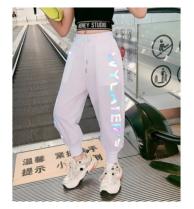 2020 Summer Girls Pants Reflective Joggers Girls Harem Pants Track Thin Sweatpants Letter printed Trousers Fashion Girls Clothes