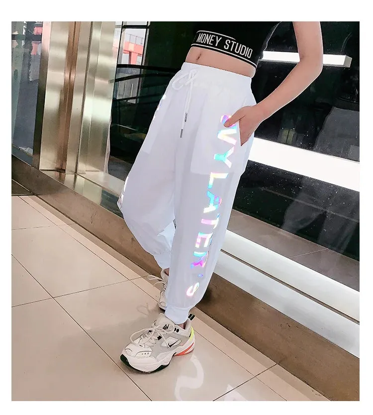 2020 Summer Girls Pants Reflective Joggers Girls Harem Pants Track Thin Sweatpants Letter printed Trousers Fashion Girls Clothes