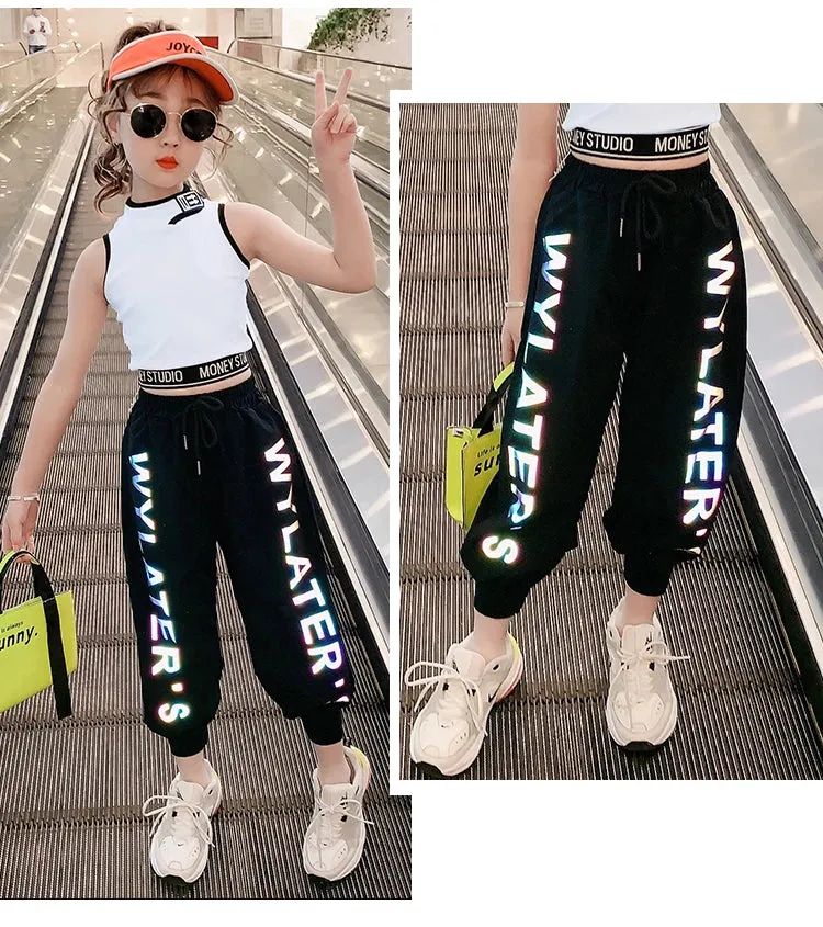 2020 Summer Girls Pants Reflective Joggers Girls Harem Pants Track Thin Sweatpants Letter printed Trousers Fashion Girls Clothes