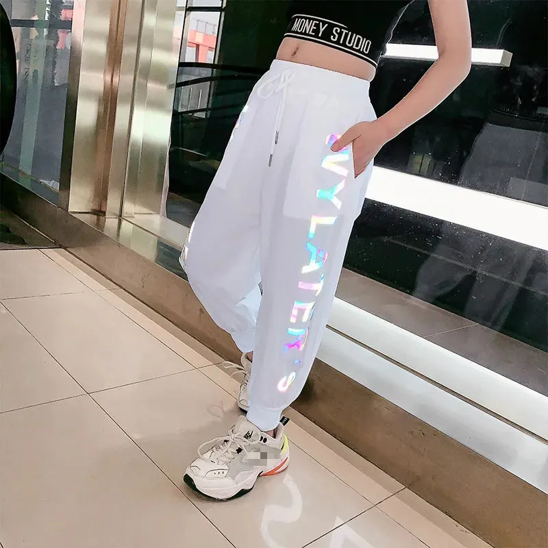 2020 Summer Girls Pants Reflective Joggers Girls Harem Pants Track Thin Sweatpants Letter printed Trousers Fashion Girls Clothes