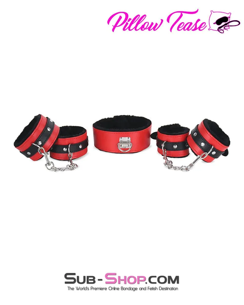 2334M      Black and Red Bondage Cuffs, Collar, Leash, Gag, Rope, Whip and Blindfold Kit - 10 Pcs