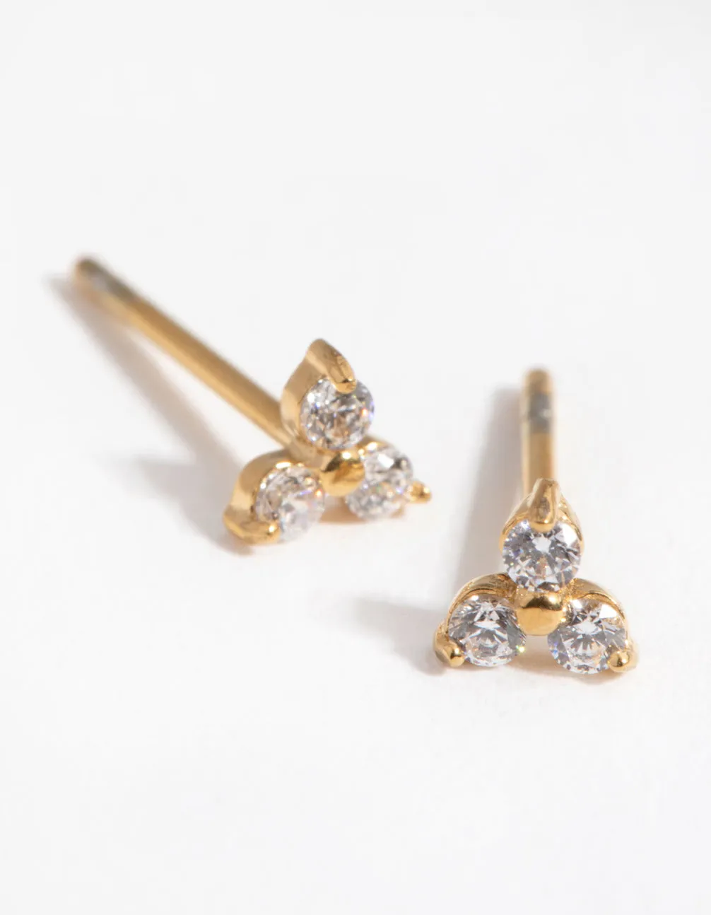 24 Carat Gold Plated Surgical Steel Cubic Zirconia Trio Cluster Stud Earrings