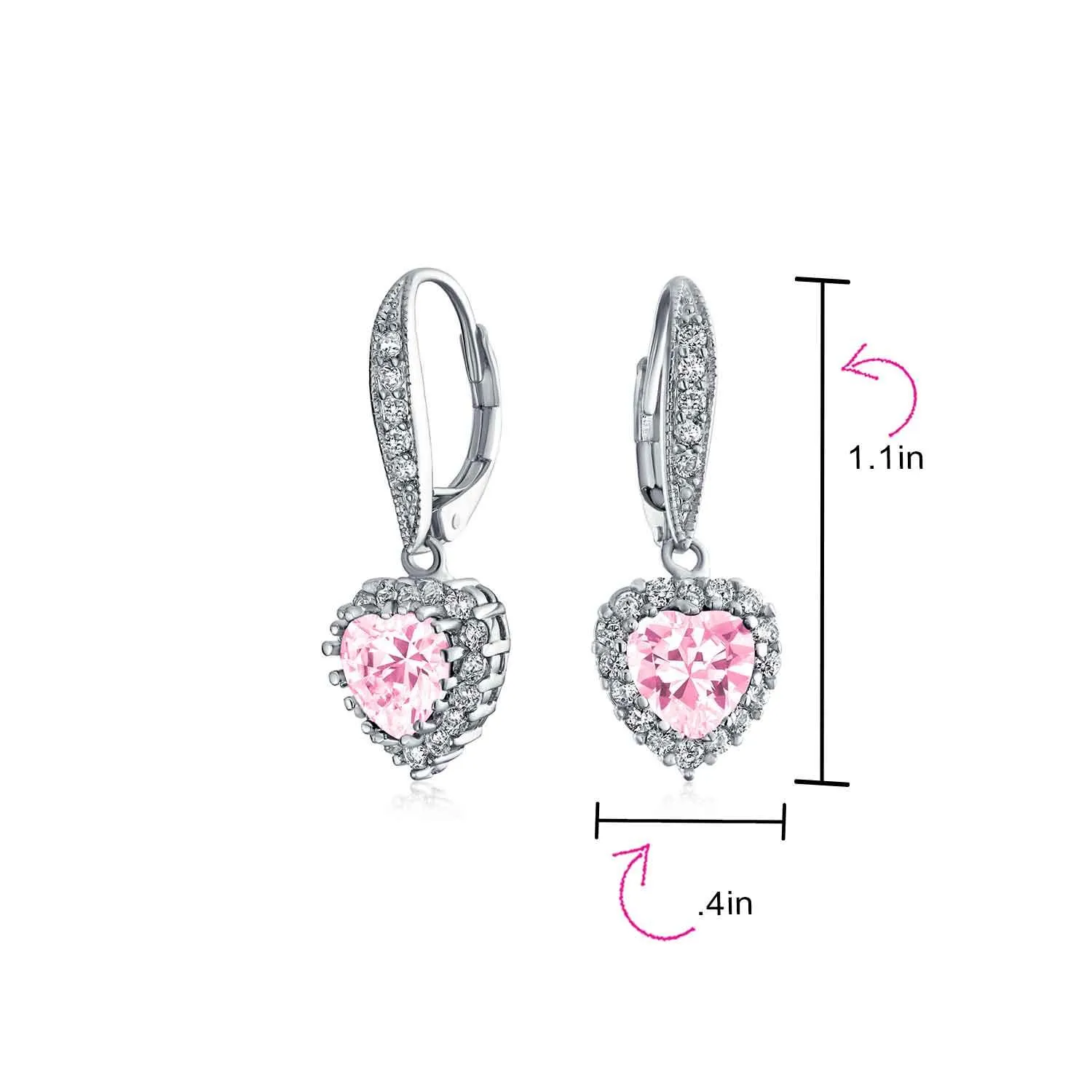 4CT AAA CZ Bridal Halo Heart Shape Dangle Lever back Earrings