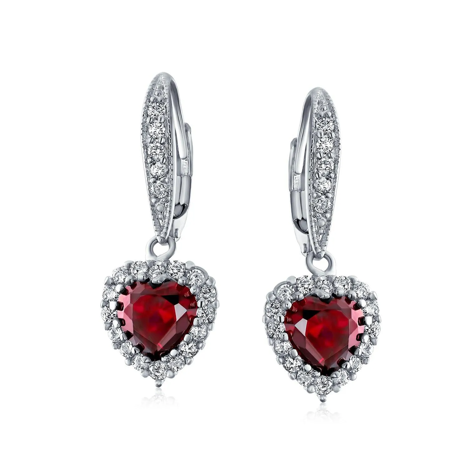 4CT AAA CZ Bridal Halo Heart Shape Dangle Lever back Earrings