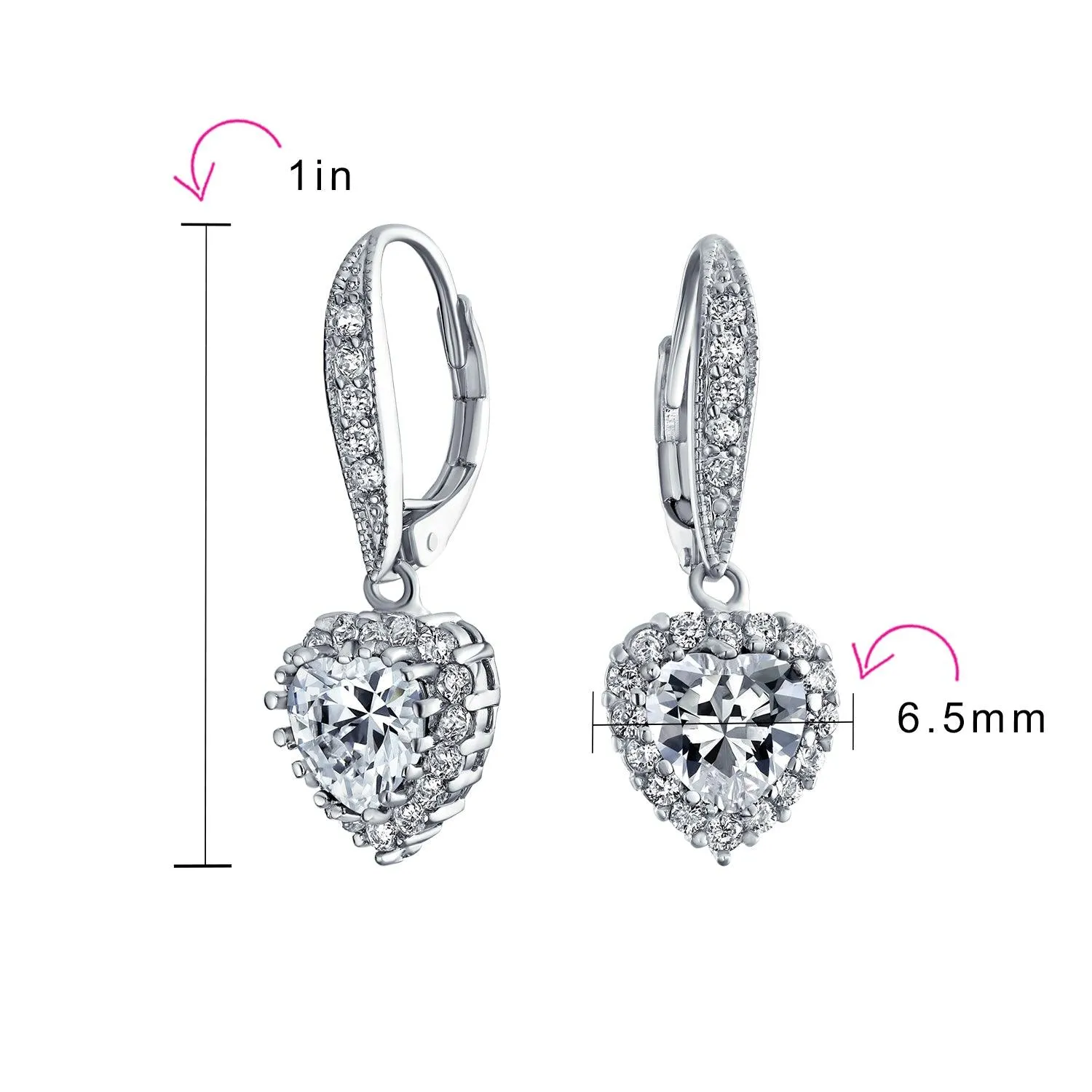 4CT AAA CZ Bridal Halo Heart Shape Dangle Lever back Earrings