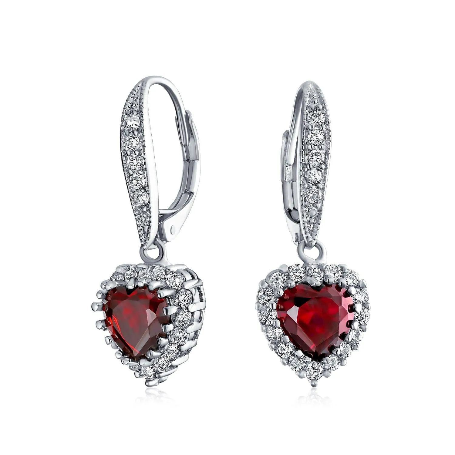 4CT AAA CZ Bridal Halo Heart Shape Dangle Lever back Earrings