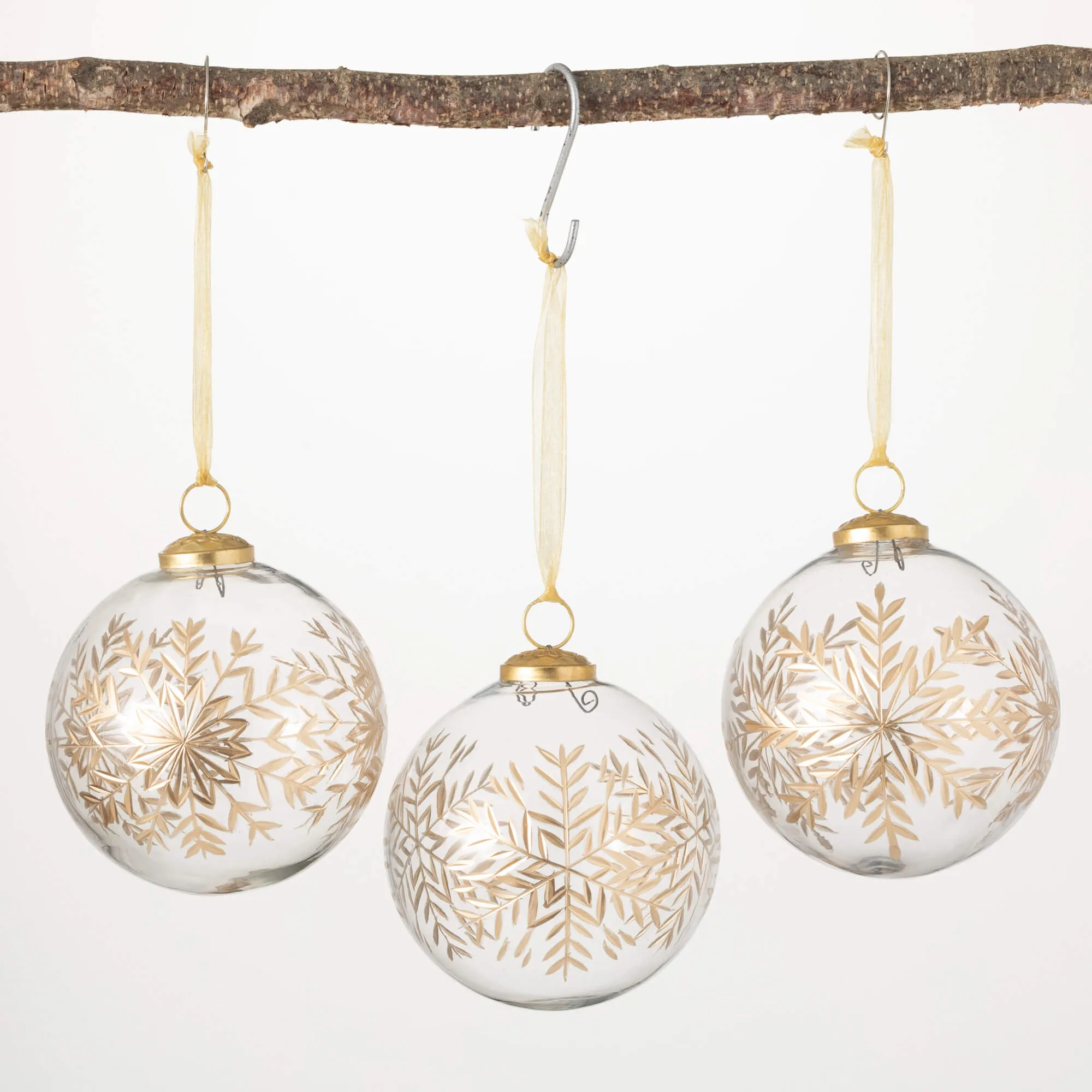 5"H Sullivans Snowflake Ball Ornament - Set of 3, Gold Christmas Ornaments