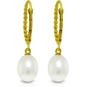 8 Carat 14K Solid Yellow Gold Leverback Earrings Briolette Pearl