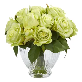 9" Artificial Rose Floral Arrangement in Glass Vase - Low Maintenance, Life-Like & Vibrant Silk Flowers For Busy People.