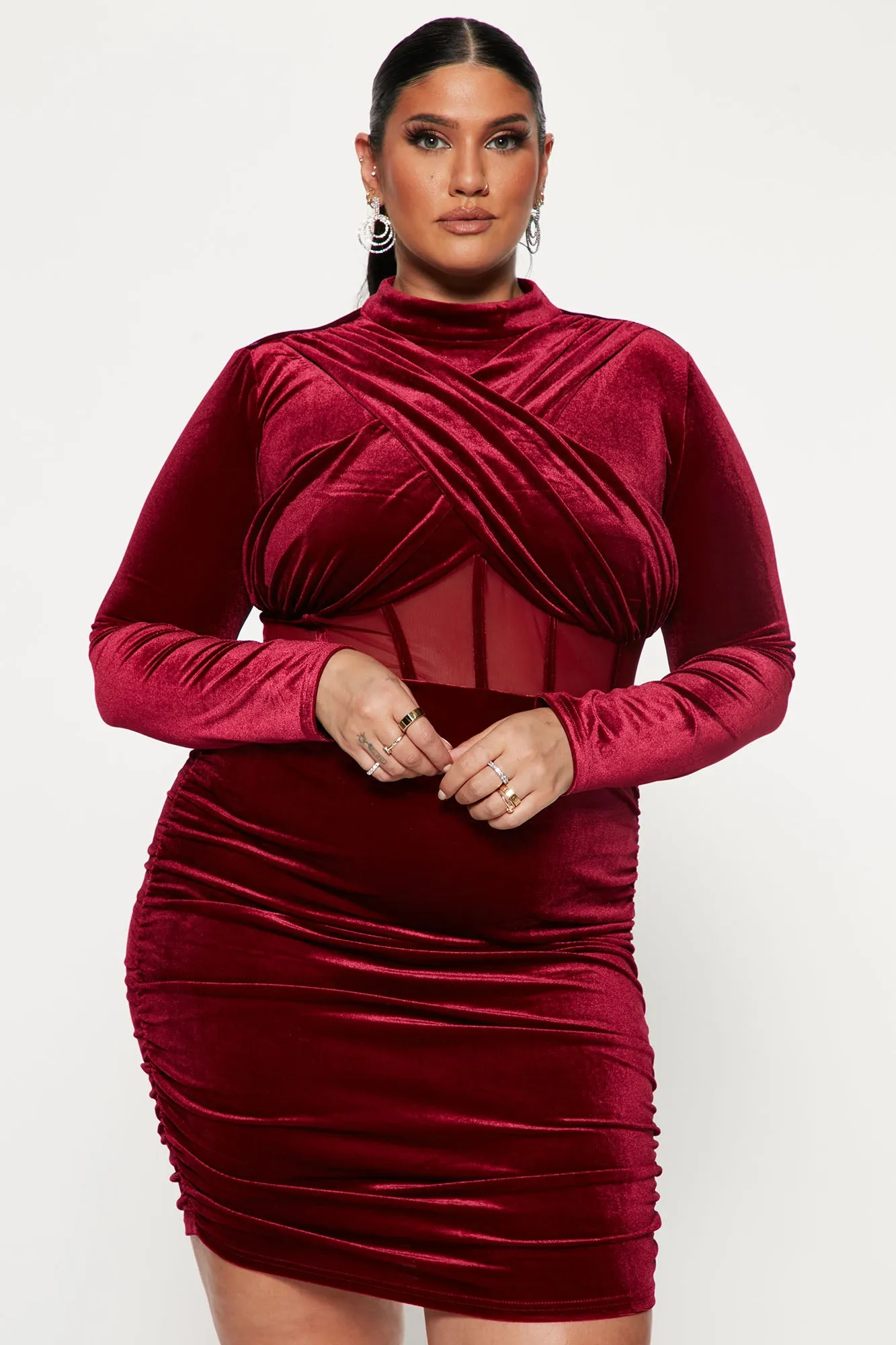 All The Velvet Mini Dress - Burgundy