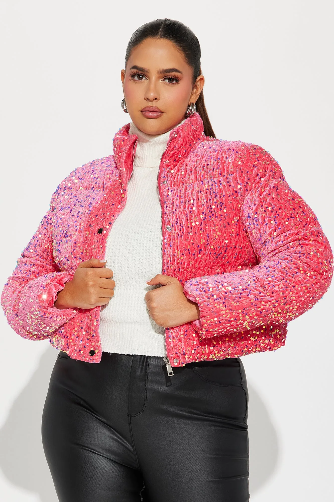 Allure Sequin Puffer Jacket - Pink