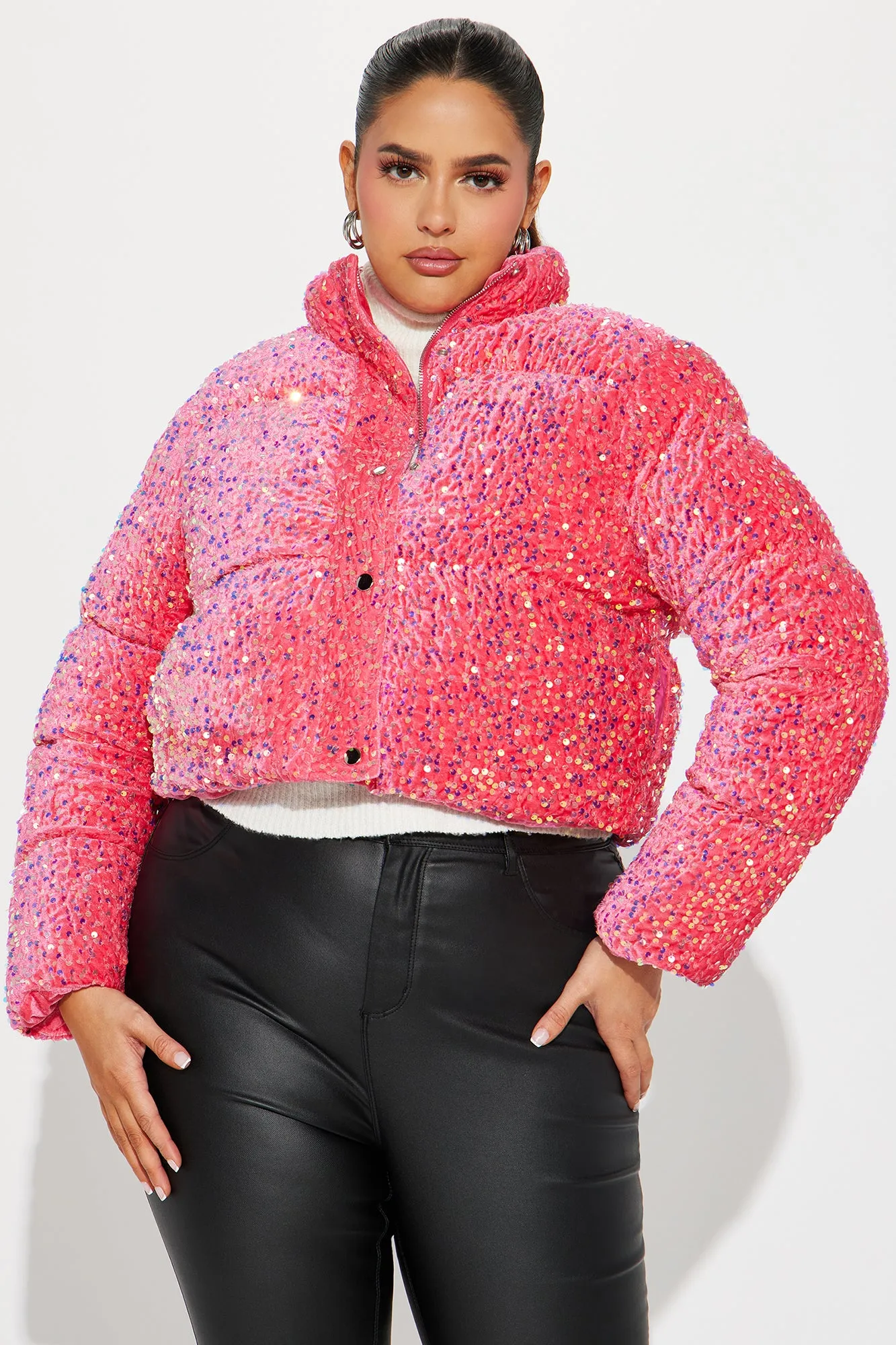 Allure Sequin Puffer Jacket - Pink