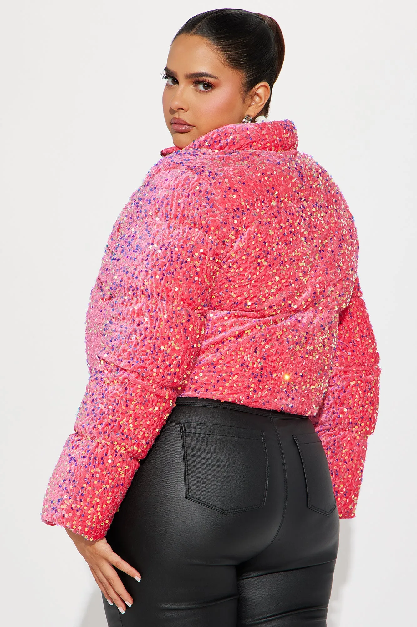 Allure Sequin Puffer Jacket - Pink