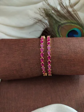 Alluring Gold Plated Pink Ruby Zircon Bangles