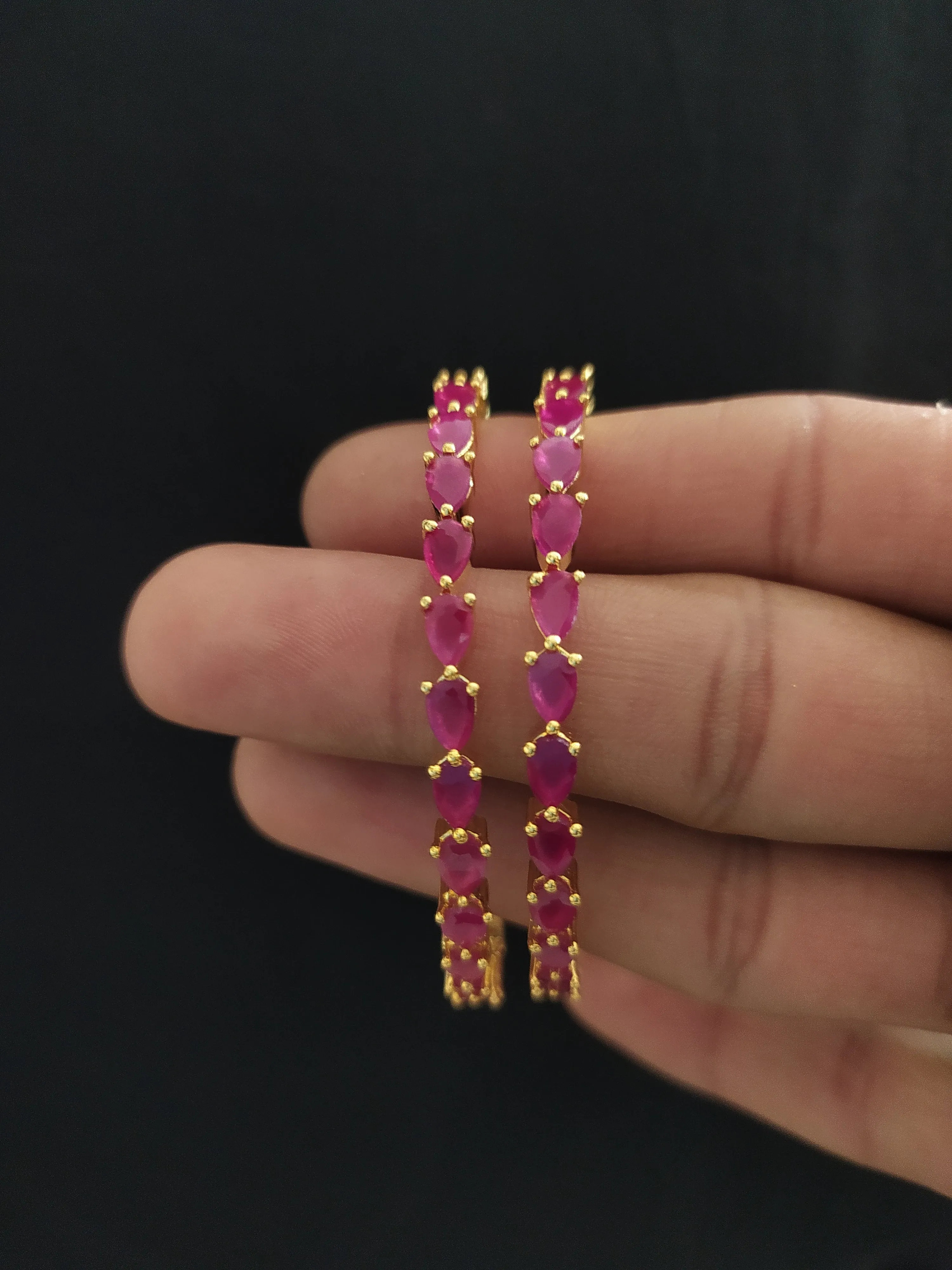 Alluring Gold Plated Pink Ruby Zircon Bangles