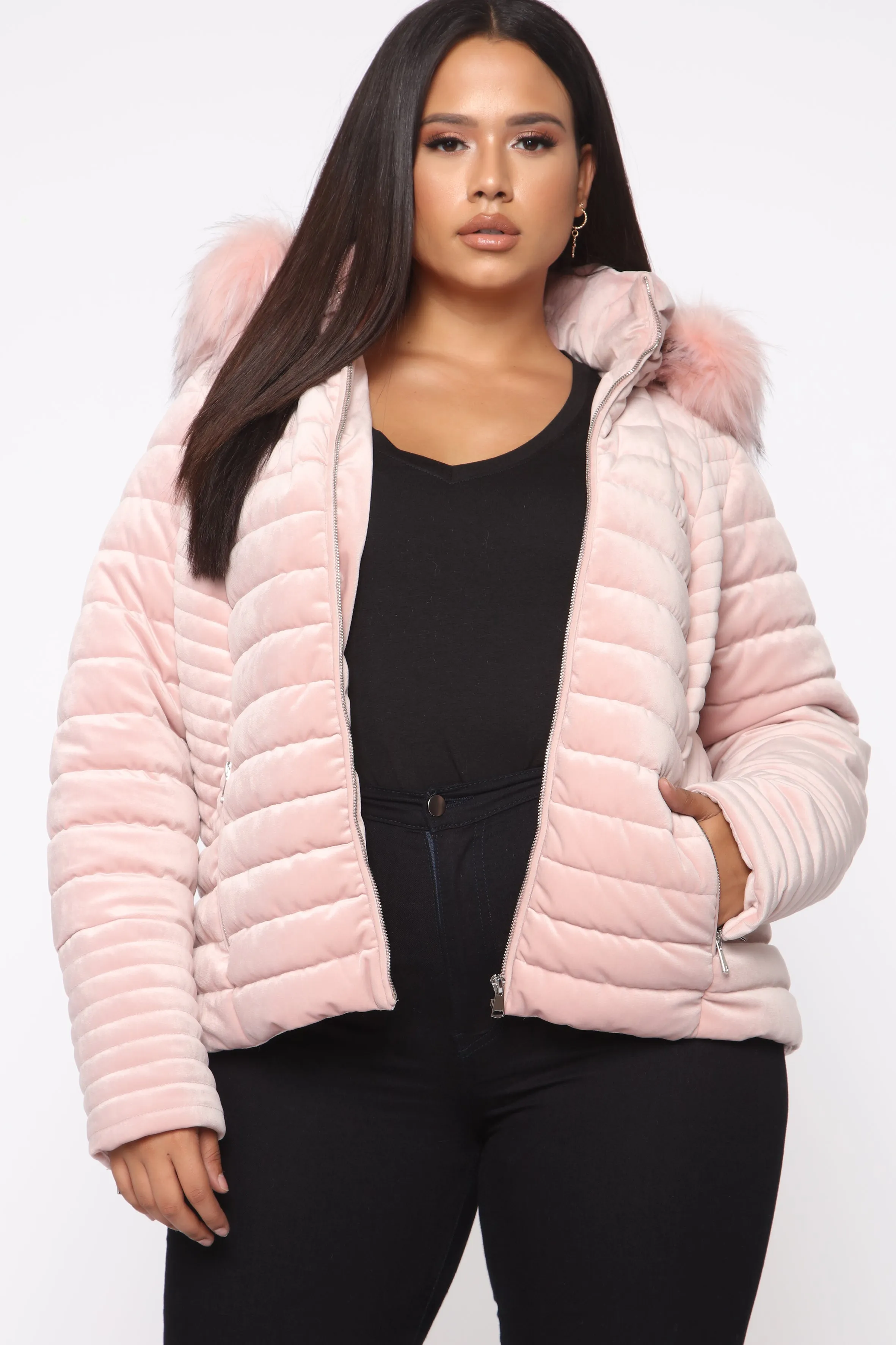 Always Ready Velvet Puffer Jacket - Blush