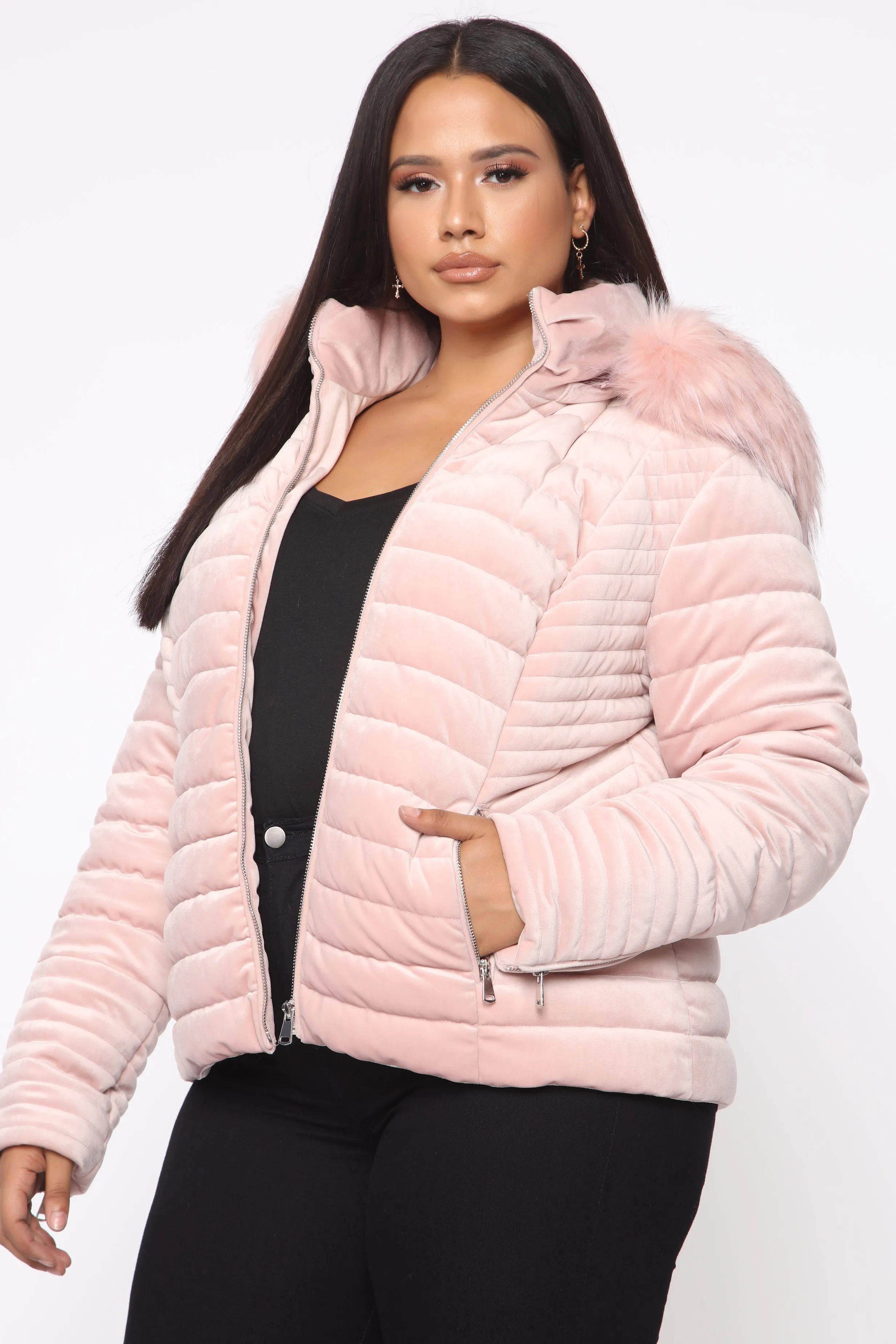 Always Ready Velvet Puffer Jacket - Blush