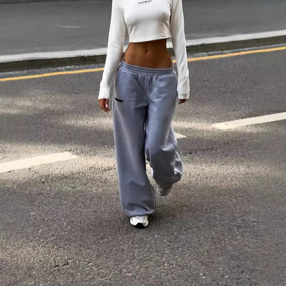 Amozae fall outfits women Lazy Style Loose Wide-Leg Sweatpants for Women 2024 Autumn and Winter New Fashion All-Match Low Waist Pants for Women