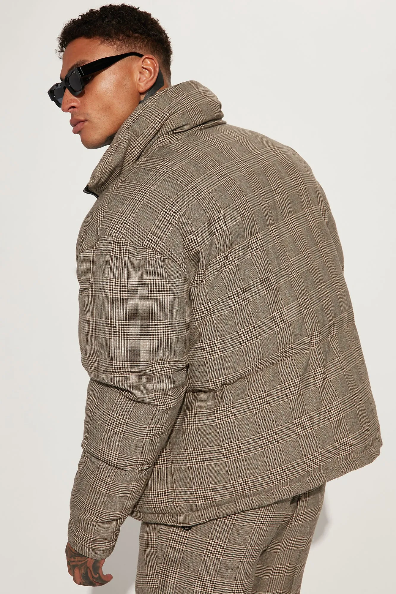 Anderson Plaid Puffer Jacket - Camel/combo