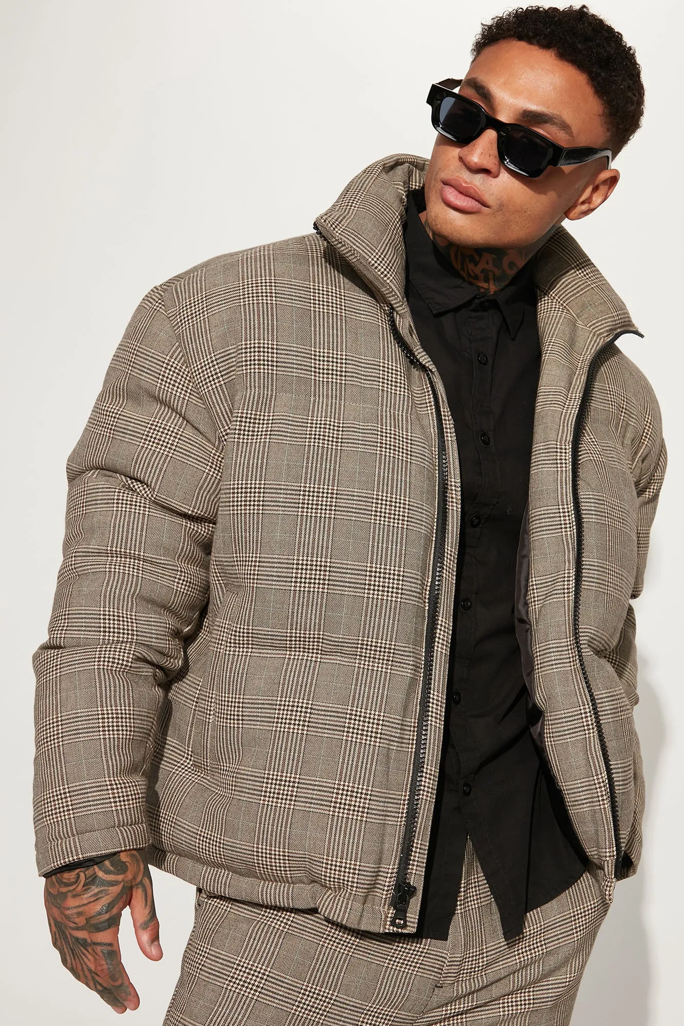 Anderson Plaid Puffer Jacket - Camel/combo