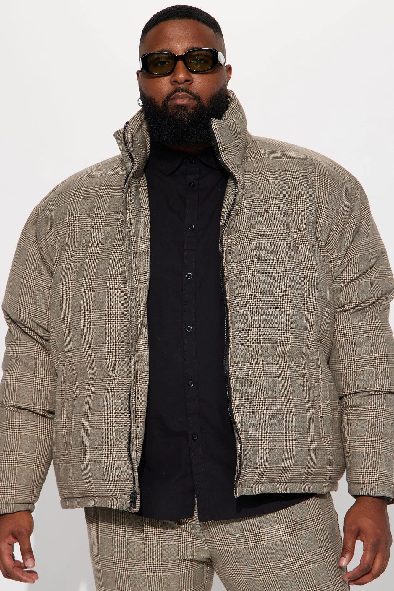 Anderson Plaid Puffer Jacket - Camel/combo