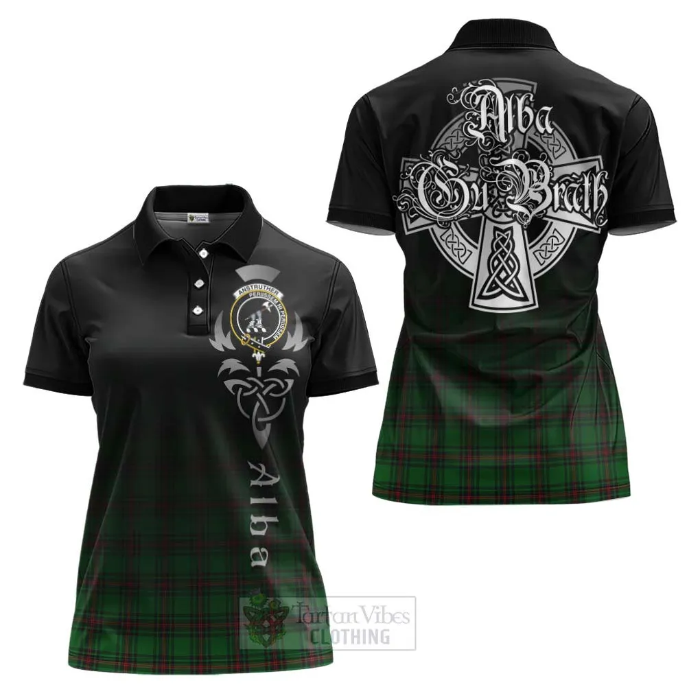 Anstruther Tartan Women's Polo Shirt Featuring Alba Gu Brath Family Crest Celtic Inspired