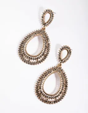 Antique Gold Diamante Teardrop Earrings