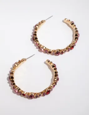 Antique Gold Stone Set Hoop Earrings