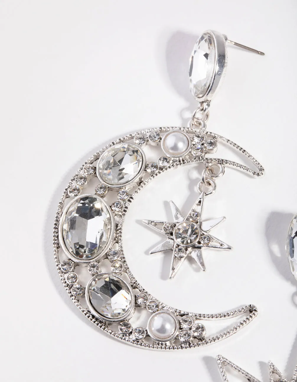 Antique Silver Statement Star & Moon Earrings